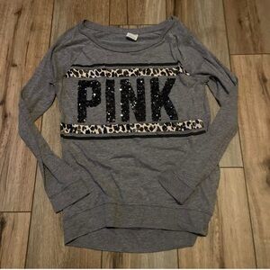 PINK Victoria's Secret Gray and Black Crew Neck Sweater